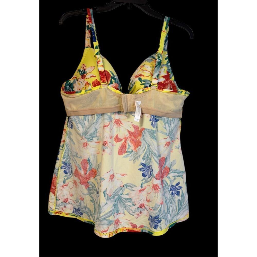 Cacique Women Tankini Swim Top In Yellow Floral Print Lattice Slit Plus Size 40C - Picture 12 of 15